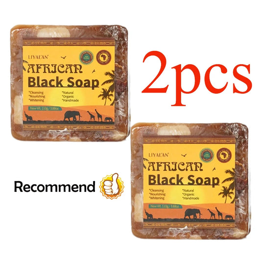 2pcs African Black Soap Treatment Acne Handmade Anti Rebelles Smooth Blemish Shea Butter Face Moisturizing Gently Bath SkinCare